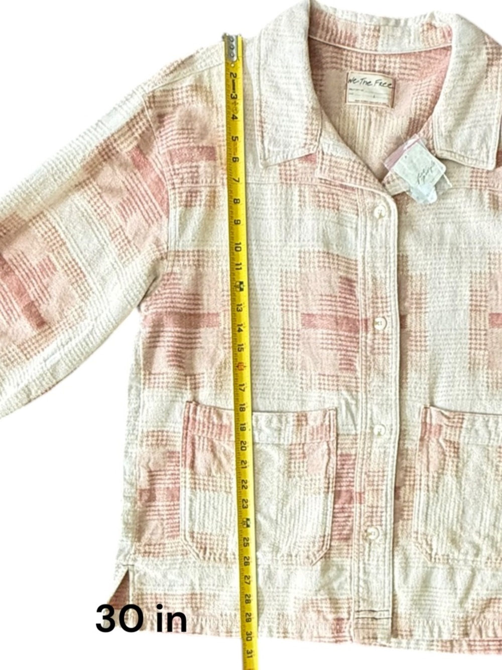 Free People We The Free Shirt Women L Beige Pink Plaid Button Up Long Sleeve - Picture 7 of 12